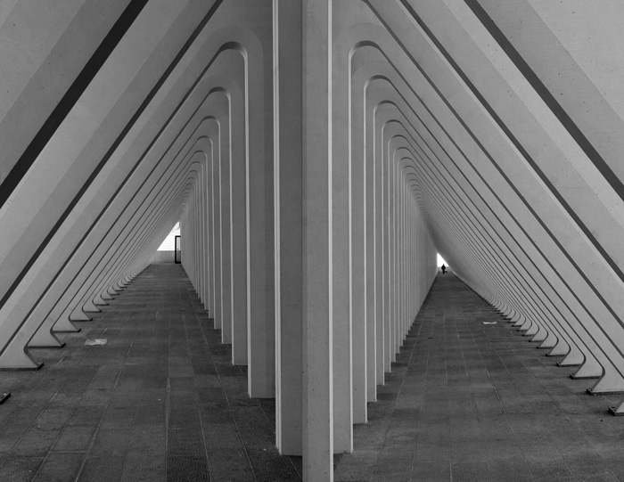 Liège-Guillemins TGV-Bahnhof (Calatrava 2009) Stützpfeiler gegenüber West-Eingang